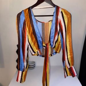 70’s Inspired Tie-Front Long Sleeve Shirt